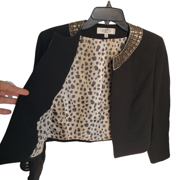 Kasper New Women's Blazer Black Sz. 10 Jewel Collar Animal Print Business Office - Picture 3 of 8